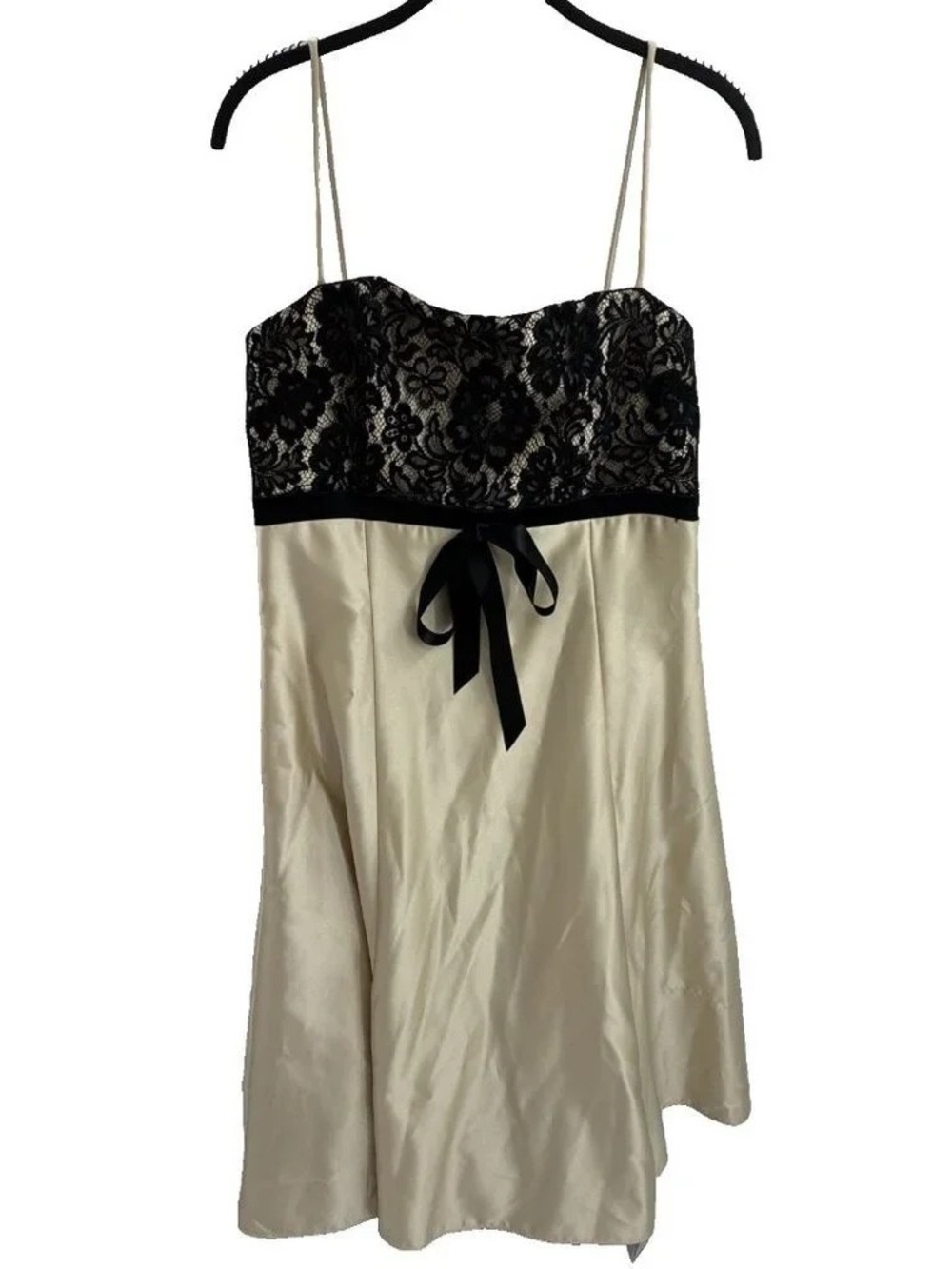 Silk Satin Ivory Chemise with Black Lace Bodice